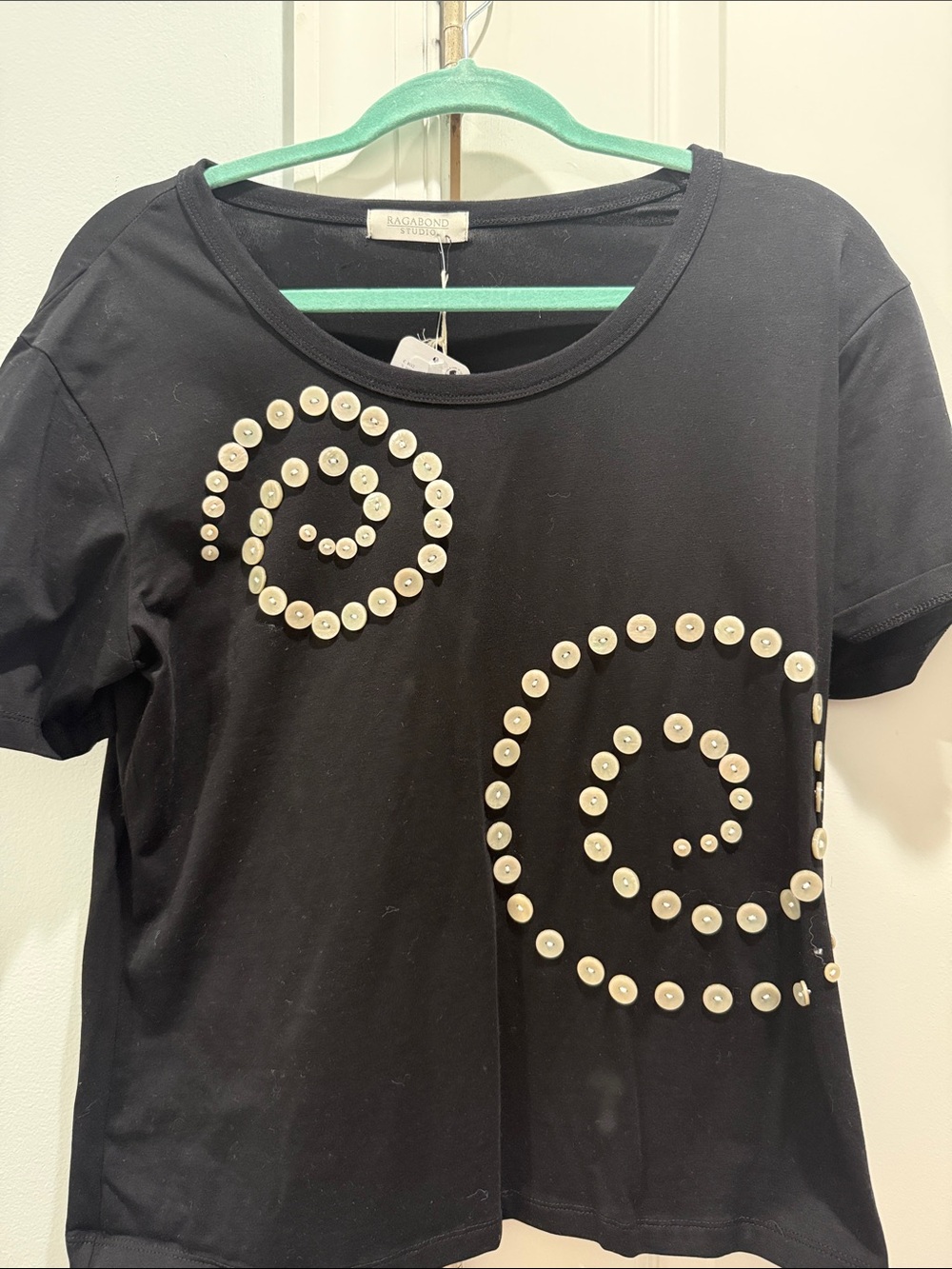 Free People Black Short-Sleeve Tee with Pearl Spiral Studs